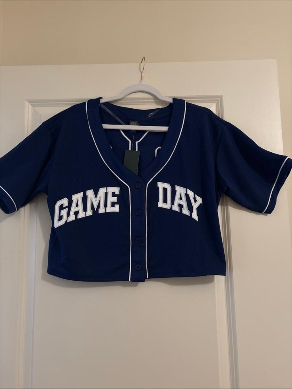 NWT Women's Game Day Cropped V-Neck Top Jersey Shirt Blue XS Sports Football